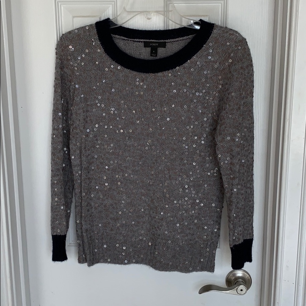Ladies J. Crew Sweater Sequins Gray & Navy Small